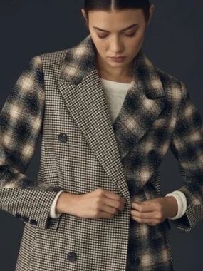 Avec Les Filles Mixed Plaid Menswear Blazer M Medium